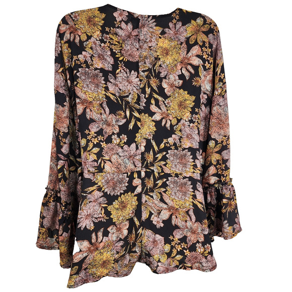 Maurices Womens Black Crochet Border Floral Print Kimono Size XL Tie Front Boho - Picture 2 of 13